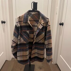 Tan, blue, and pink flannel